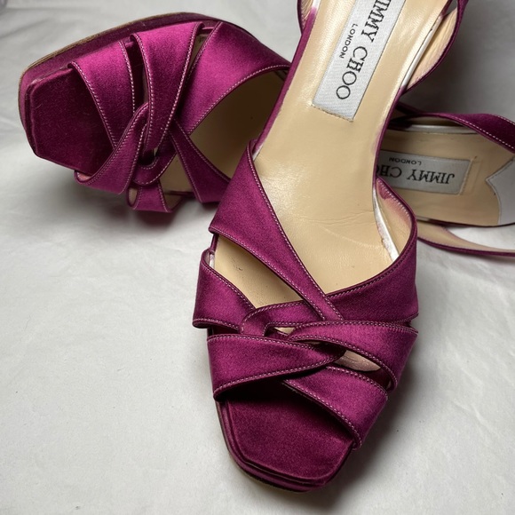 4.5” Choo Satin Stiletto Heels, Fuchsia, Italian size 40 - Picture 6 of 15